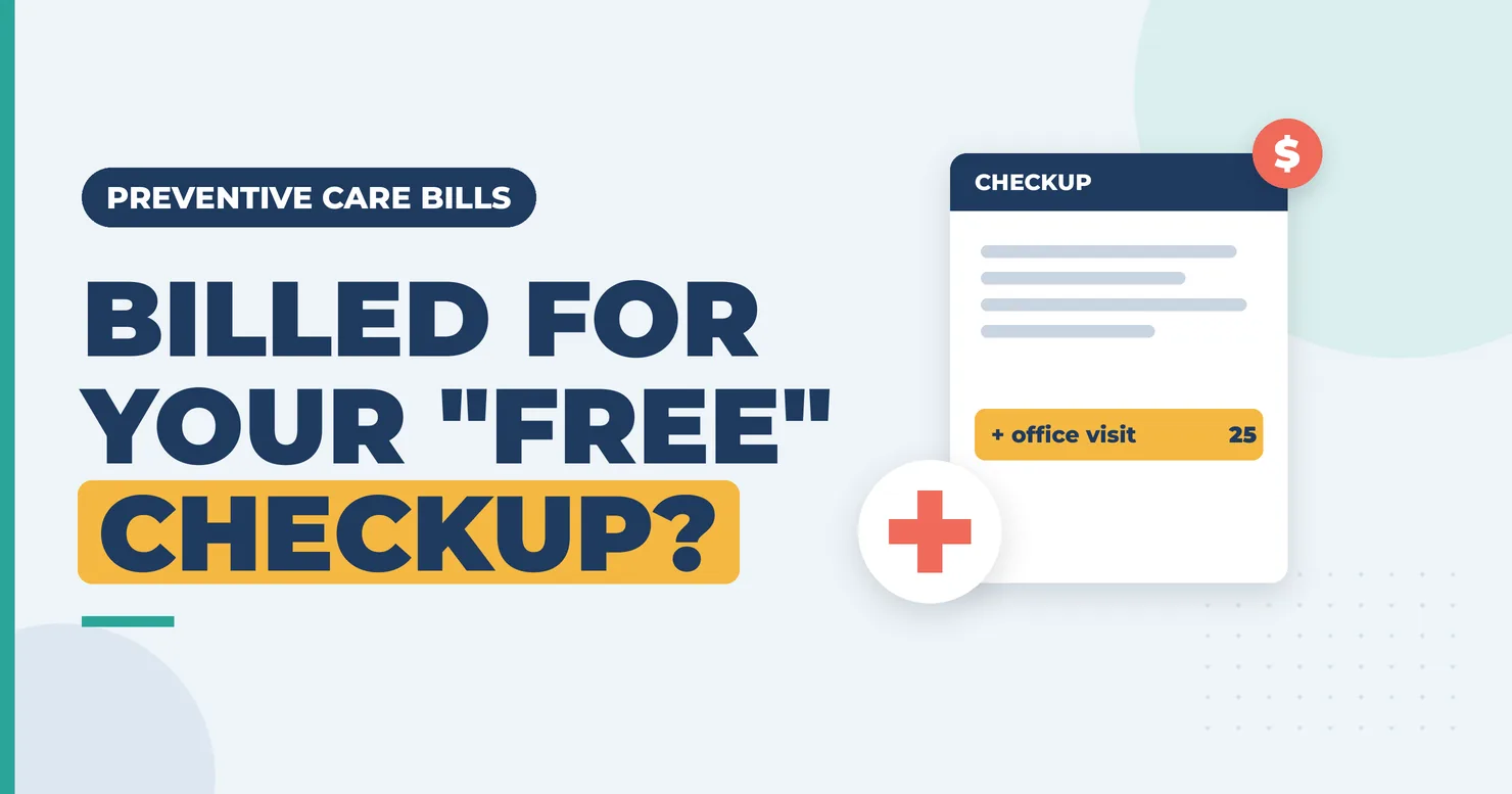 Checkup bill with an extra office visit line marked modifier 25 and a dollar badge, next to a medical cross