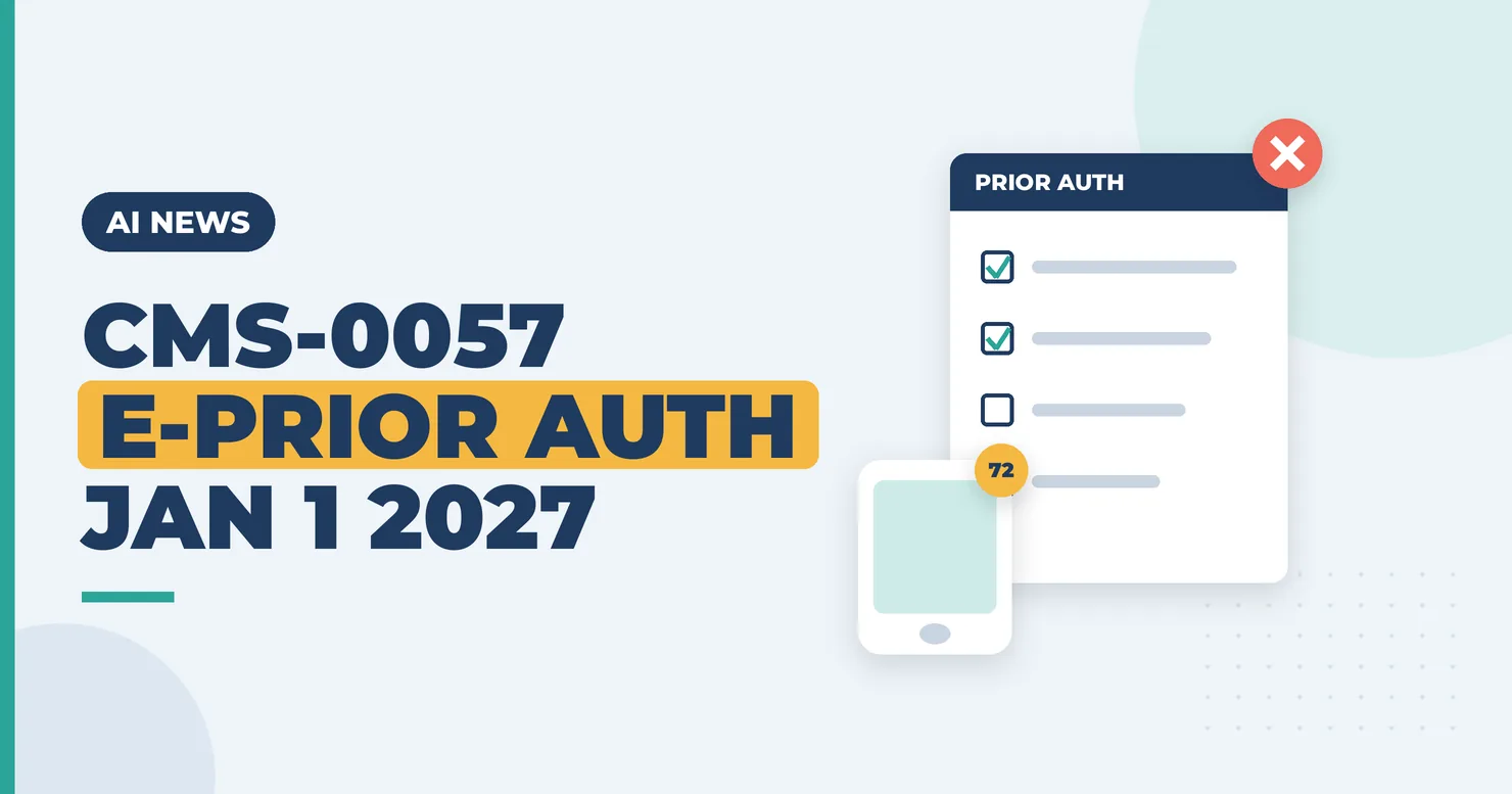 Illustration of a prior-auth API checklist connecting an EHR to payer rails with a January 2027 deadline stamp