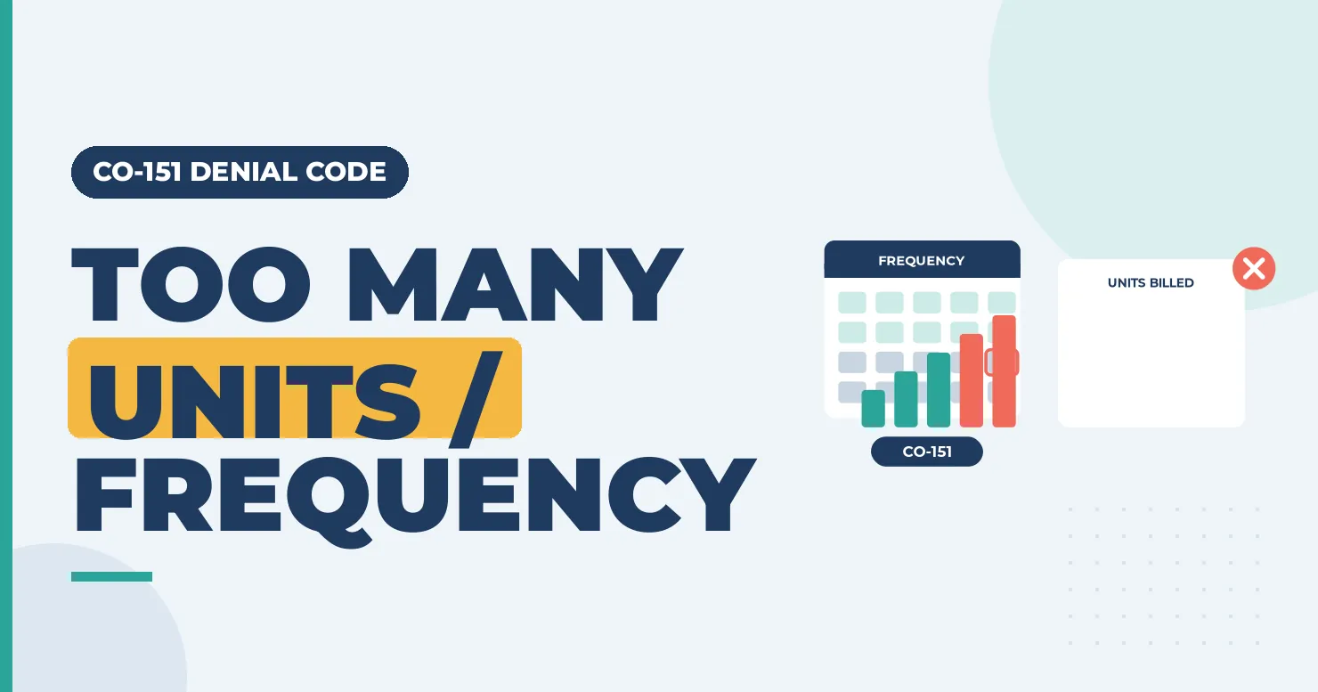 Frequency bar chart and a units-billed card, under the headline "Too many units / frequency" for CO-151