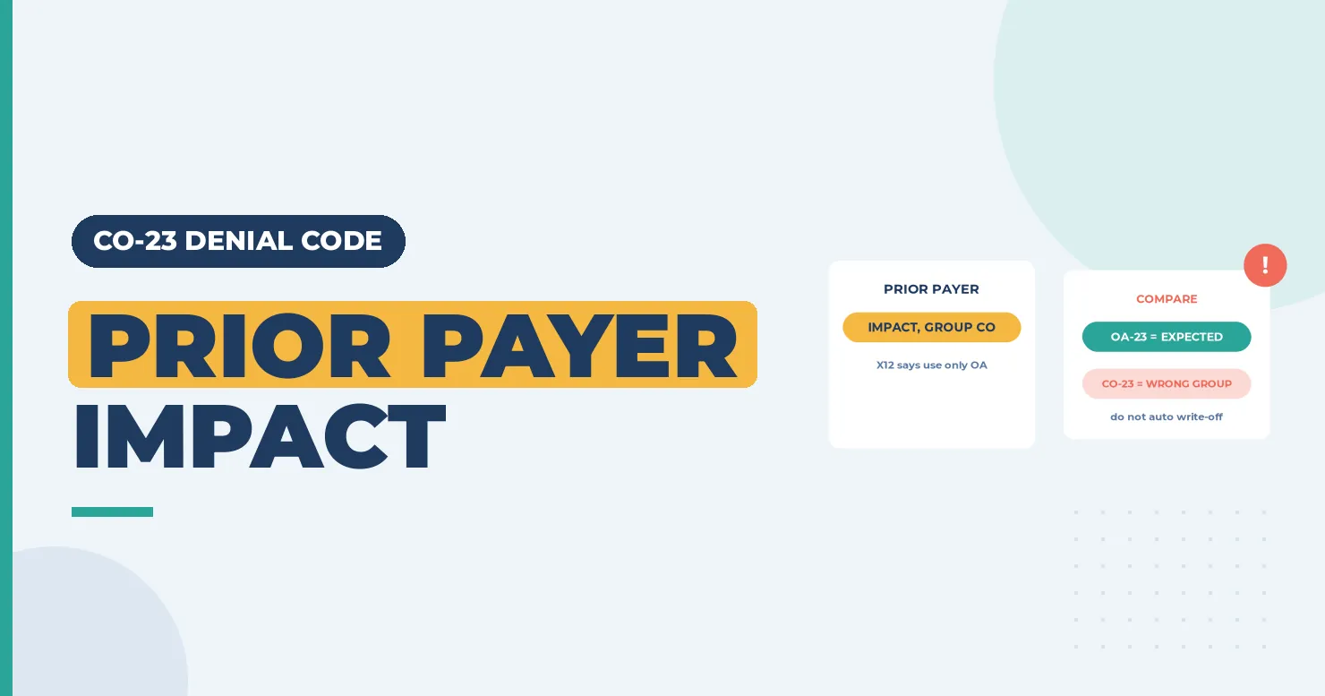 Prior payer impact card and a not-the-same card, under the headline "Prior payer impact" for CO-23