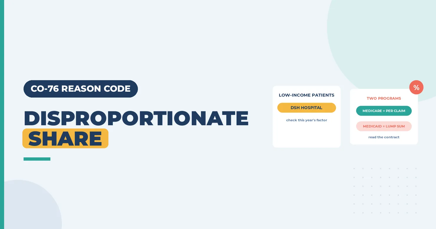 Disproportionate share banner with a low-income patients card and a Medicare versus Medicaid DSH card
