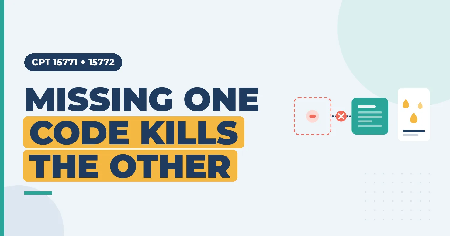 Missing One Code Kills the Other: CPT 15771 and 15772 add-on denial graphic with missing primary code