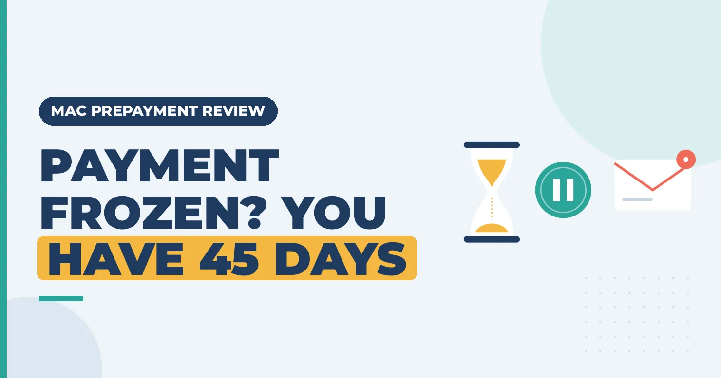 Payment Frozen? You Have 45 Days: Medicare MAC prepayment review graphic with hourglass and ADR letter