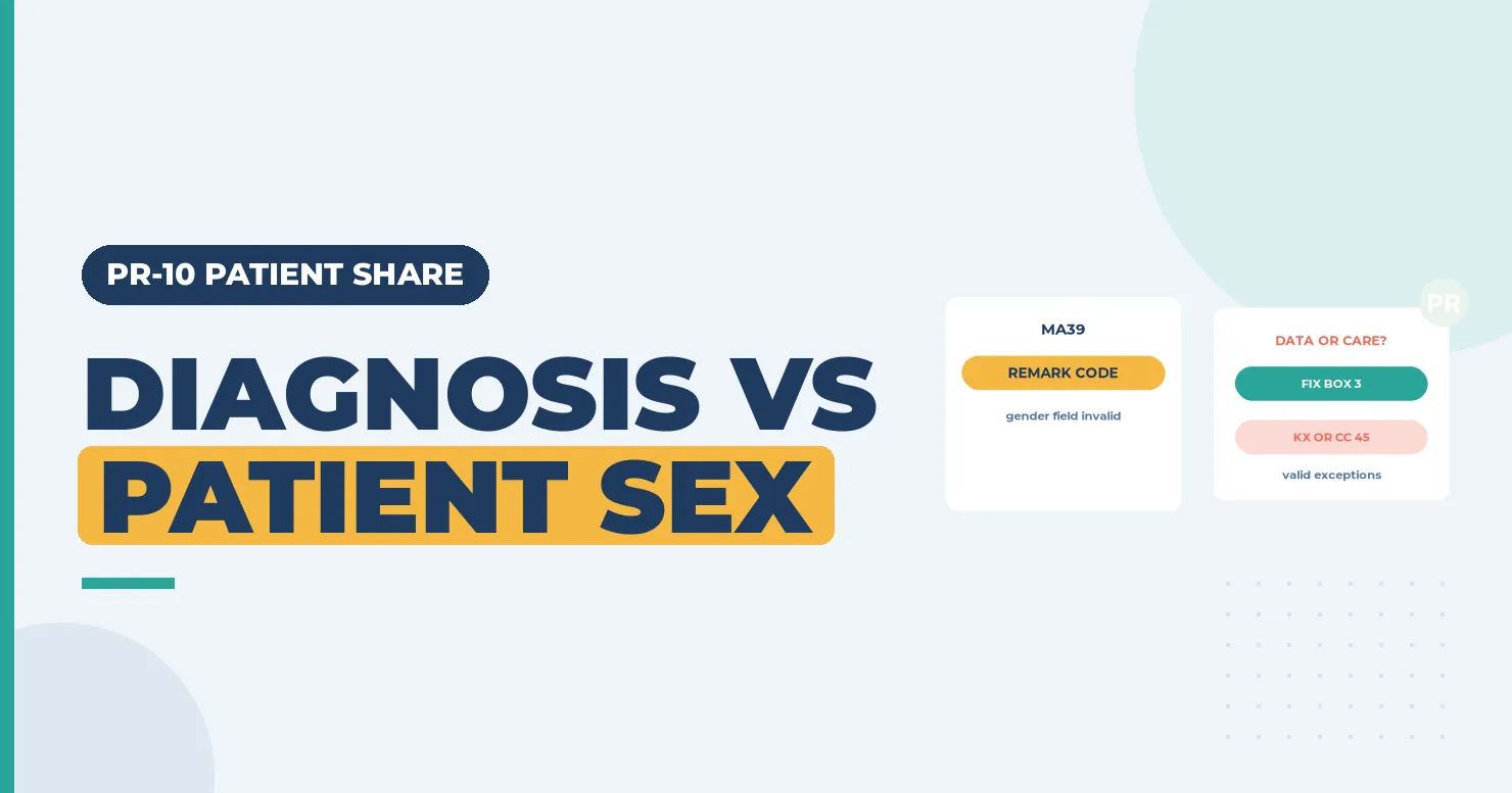 Sex and diagnosis conflict banner with an MA39 remark card and a choice between fixing Box 3 and using KX