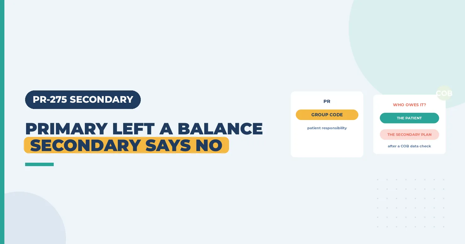 Primary left a balance and the secondary says no headline with a PR group code card